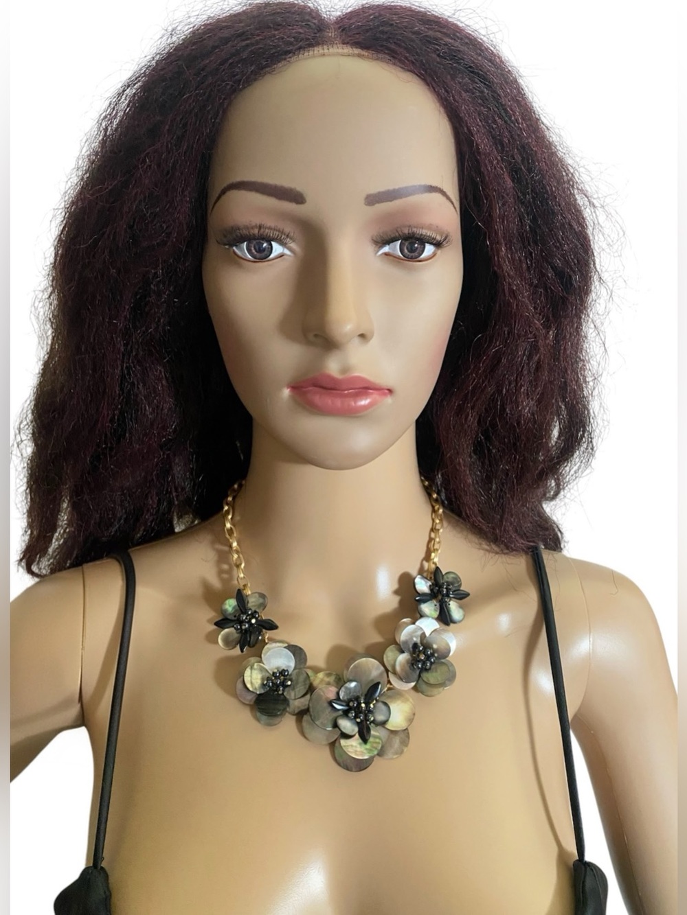 Talbots mother of pearl flower goldtone statement necklace